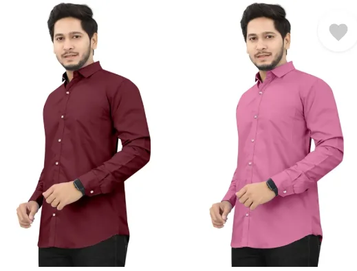 Men's Regular Fit Self-Design Curved Collar Casual Shirt | Pack of 2|Comfortable & Stylish for Casual & Office Wear|Available in Multiple Colors image 2