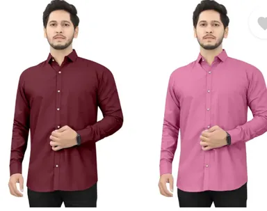 Men's Regular Fit Self-Design Curved Collar Casual Shirt | Pack of 2|Comfortable & Stylish for Casual & Office Wear|Available in Multiple Colors thumbnail 3