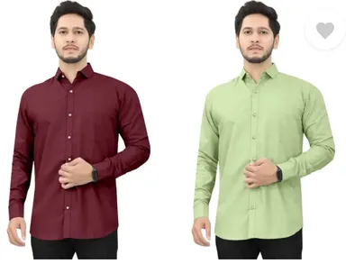 Men's Regular Fit Self-Design Curved Collar Casual Shirt | Pack of 2|Comfortable & Stylish for Casual & Office Wear|Available in Multiple Colors thumbnail 0