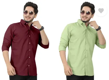 Men's Regular Fit Self-Design Curved Collar Casual Shirt | Pack of 2|Comfortable & Stylish for Casual & Office Wear|Available in Multiple Colors thumbnail 3