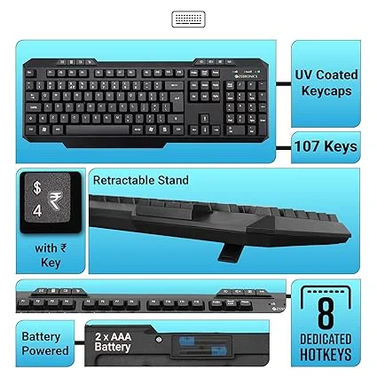 Zebronics Companion 151 Wireless Keyboard and Mouse Combo | 2.4GHz USB | 107 Keys with Hotkeys | 1200 DPI High Precision Mouse | Laptop Desktop Smart TV Compatible image 4