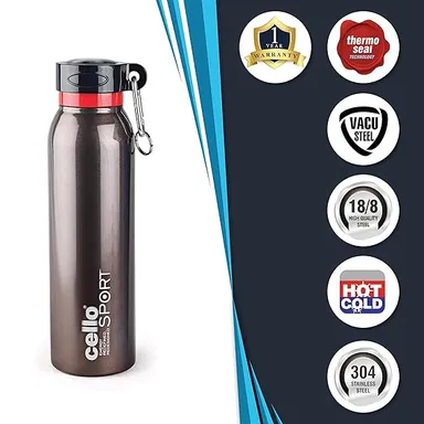 Cello Beatle 700 ml Gold Stainless Steel Vacuum Insulated Sports Bottle Leak-Proof Double Wall Thermo Seal Gym Outdoor Use thumbnail 1