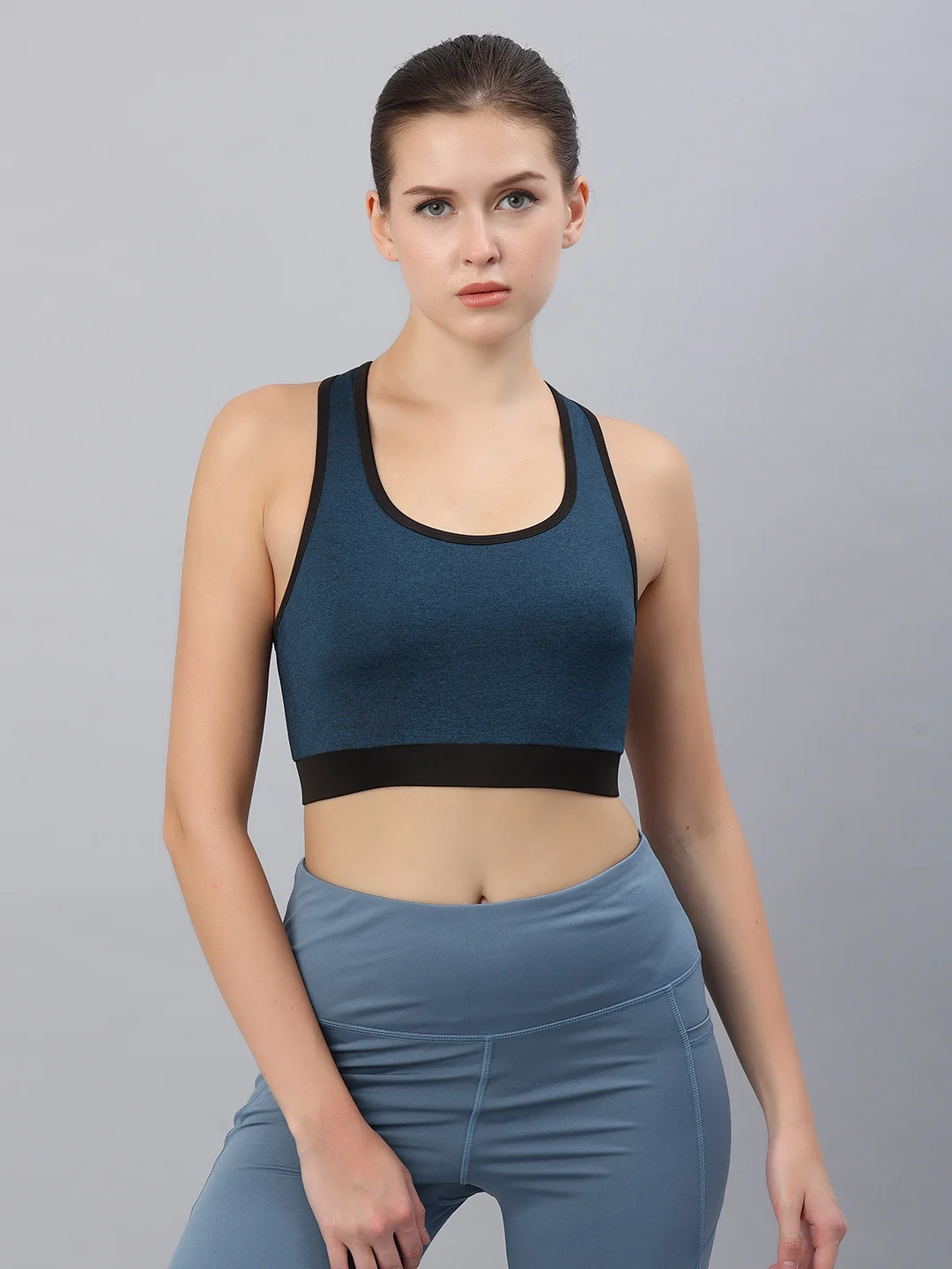 Wirefree Seamless Sports Bra for Women | Full Coverage, Lightly Padded | Blue | Comfortable Activewear image 2