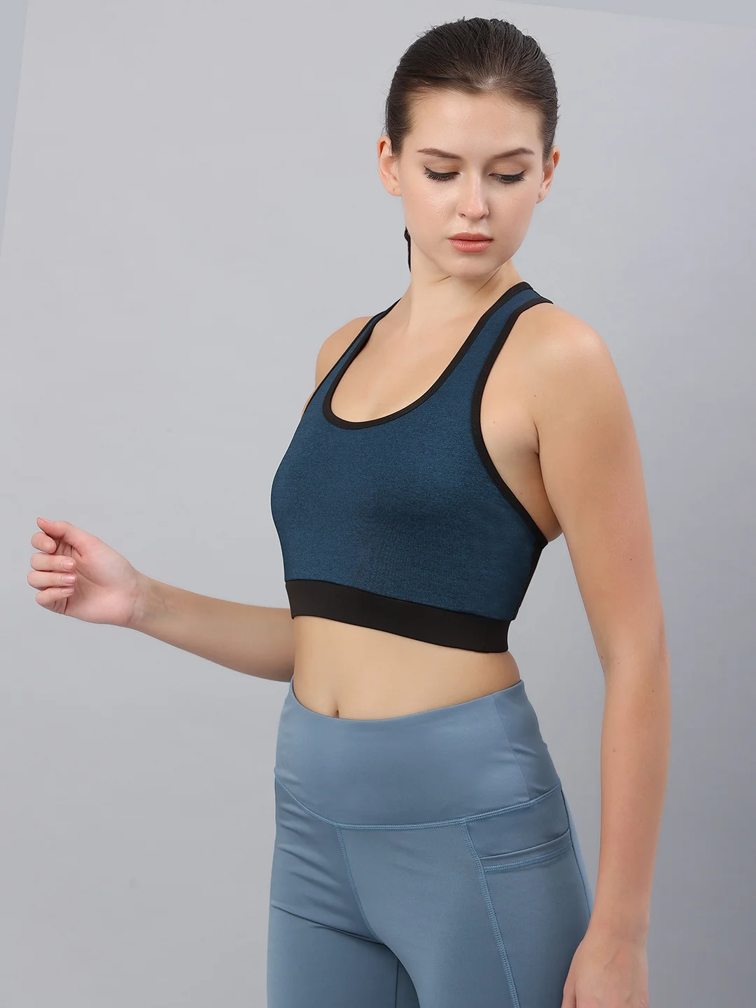 Wirefree Seamless Sports Bra for Women | Full Coverage, Lightly Padded | Blue | Comfortable Activewear image 3