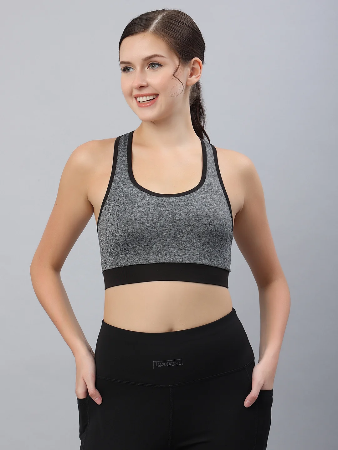 Wirefree Seamless Sports Bra for Women | Full Coverage, Lightly Padded | Grey | Comfortable Activewear image 3
