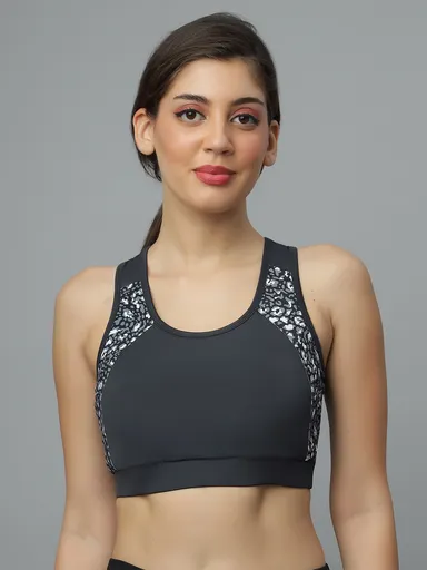  Wirefree Seamless Sports Bra for Women | Lightly Padded Full Coverage | Grey | Comfortable Activewear thumbnail 0