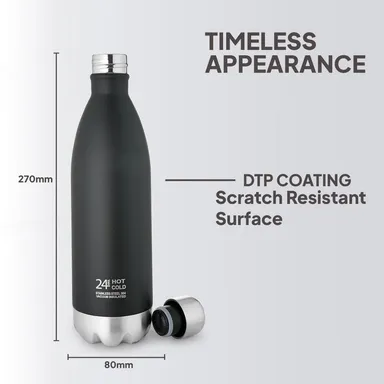 Cello Duro Swift 750 ml Black Stainless Steel Vacuum Insulated Water Bottle — Double Wall Leak-Proof Flask for Hot & Cold Beverages thumbnail 1