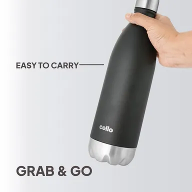 Cello Duro Swift 750 ml Black Stainless Steel Vacuum Insulated Water Bottle — Double Wall Leak-Proof Flask for Hot & Cold Beverages thumbnail 3