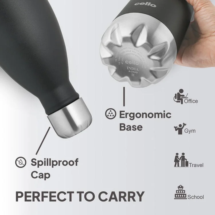 Cello Duro Swift 750 ml Black Stainless Steel Vacuum Insulated Water Bottle — Double Wall Leak-Proof Flask for Hot & Cold Beverages image 6