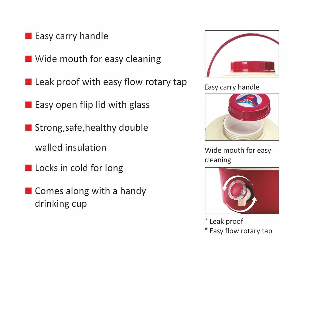 Cello Travel Star Insulated Water Jug 5 Litre |leakproof plastic double‑wall travel jug for picnics| outdoor use image 3