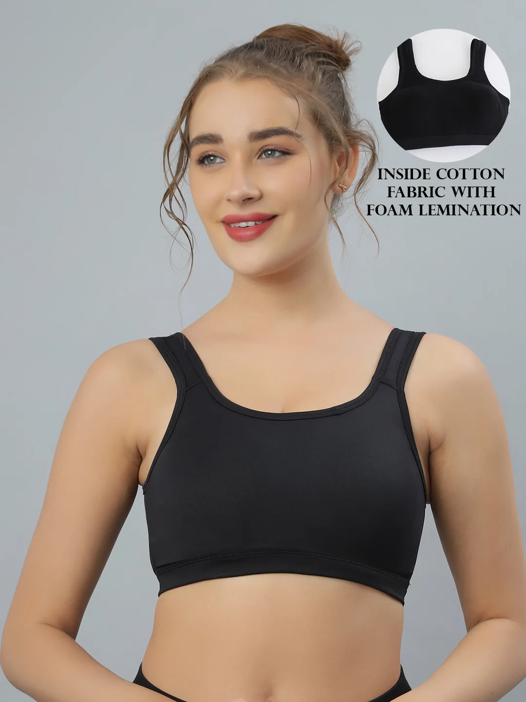 Women’s Cotton Sports Bra | Non-Padded Wire-Free Comfort |  for Daily Use, Gym & Yoga | Breathable & Affordable| black image 4