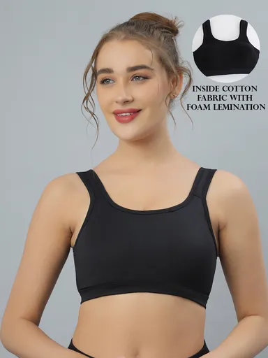 Women’s Cotton Sports Bra | Non-Padded Wire-Free Comfort |  for Daily Use, Gym & Yoga | Breathable & Affordable| black thumbnail 3
