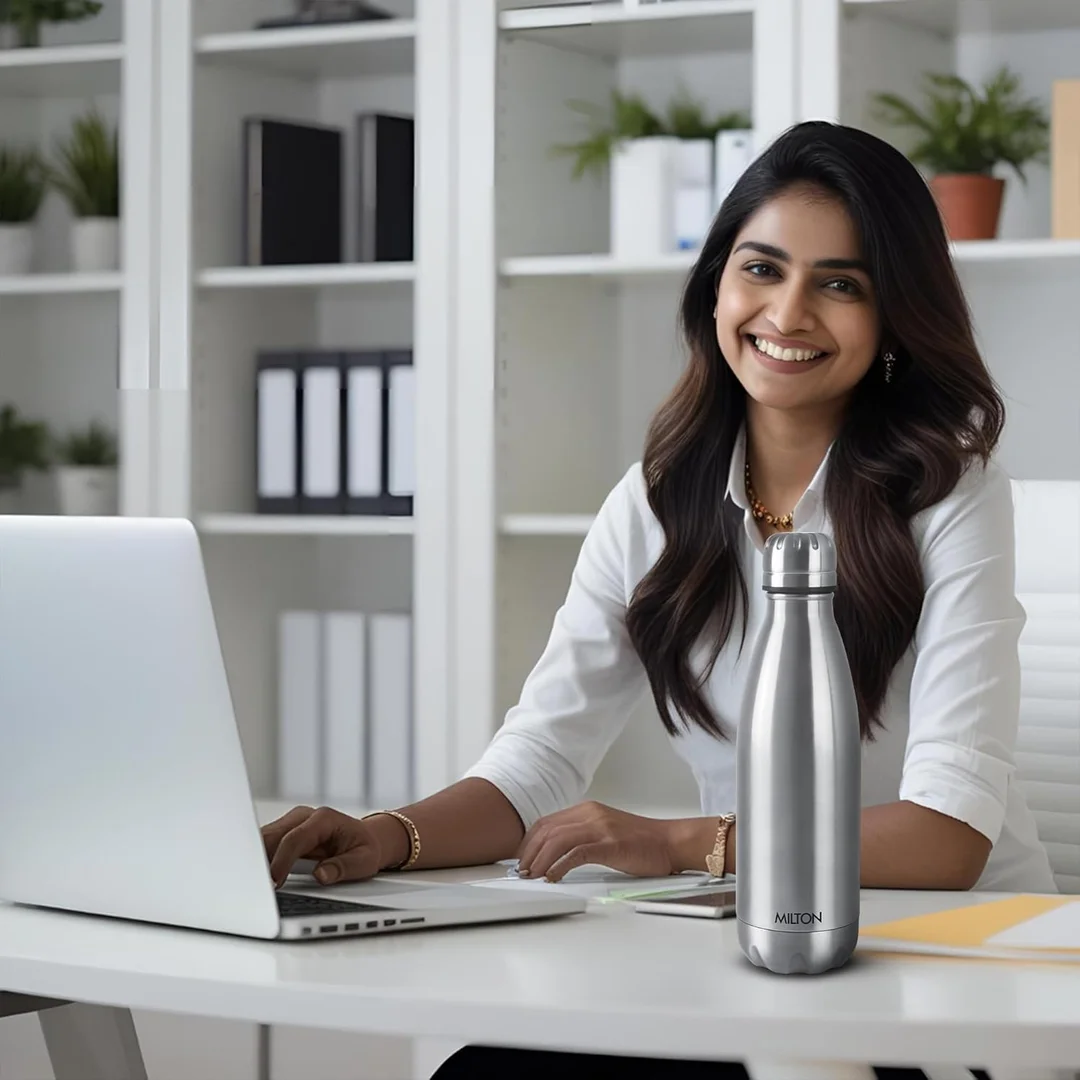 Milton Duo DLX 500 Thermosteel Water Bottle 500 ml, Leak Proof Lid, Vacuum Insulated, ISI Certified, 24-Hour Hot & Cold, Stainless Steel for Office, Gym, School, Premium Quality, Silver image 2