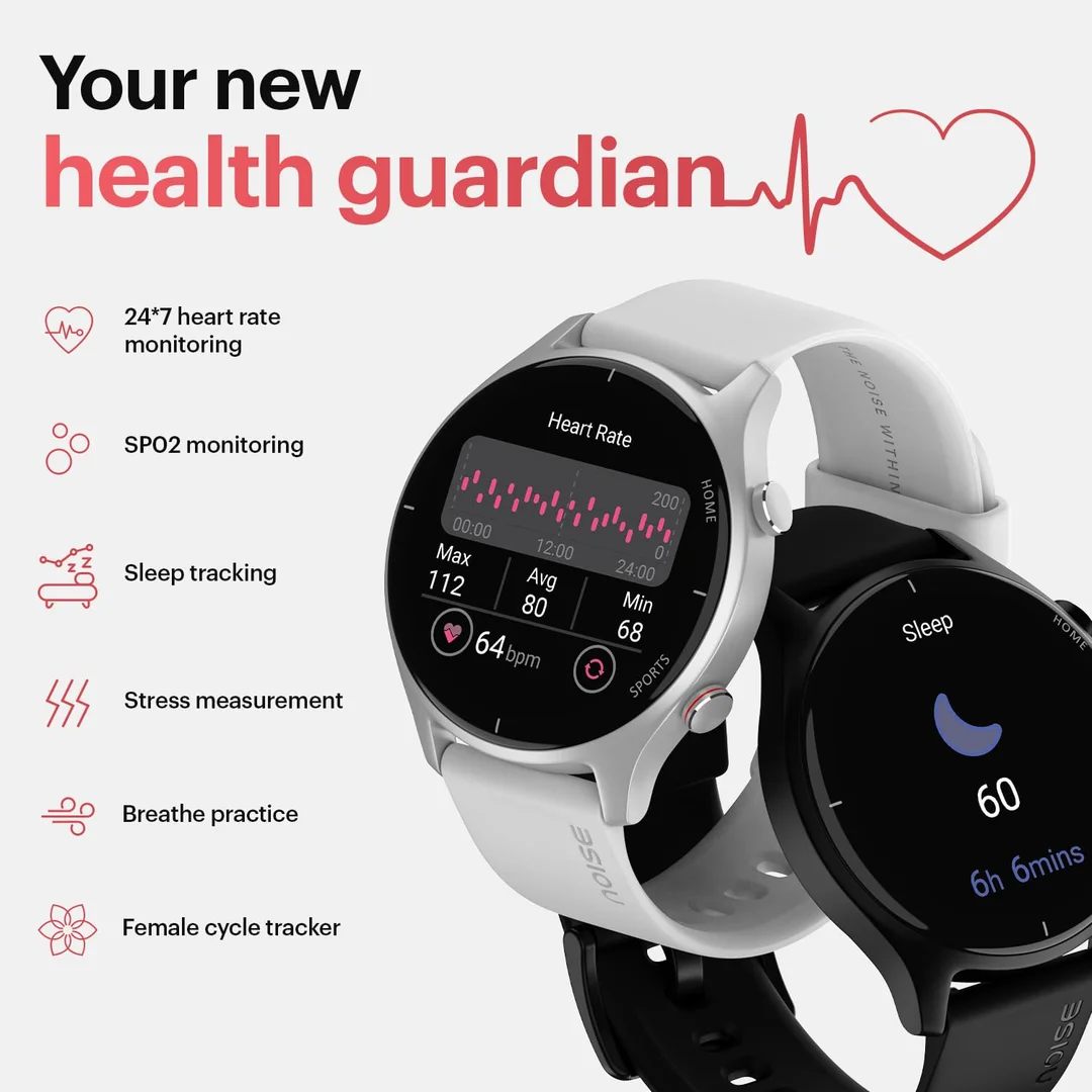 Noise Twist Smartwatch with Bluetooth Calling | 1.38 inch TFT Display| Heart Rate & Sleep Monitor| 7 Days Battery | Unisex Jet Black image 2