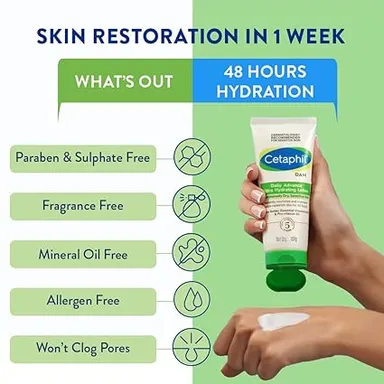 Cetaphil Daily Advance Ultra Hydrating Lotion for Dry Sensitive Skin 100g | Long Lasting Moisturizer for Face Body Non Comedogenic Fragrance Free thumbnail 2