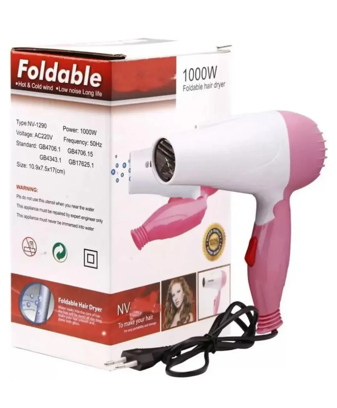 Nova NV-1290 Professional Foldable Hair Dryer with 2 Speed Control for Women and Men| 1000 Watts| Pink |Lightweight, Fast Drying, Compact Design| Ideal for Travel image 6