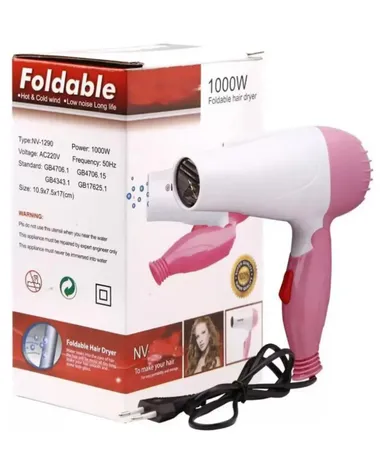 Nova NV-1290 Professional Foldable Hair Dryer with 2 Speed Control for Women and Men| 1000 Watts| Pink |Lightweight, Fast Drying, Compact Design| Ideal for Travel thumbnail 5