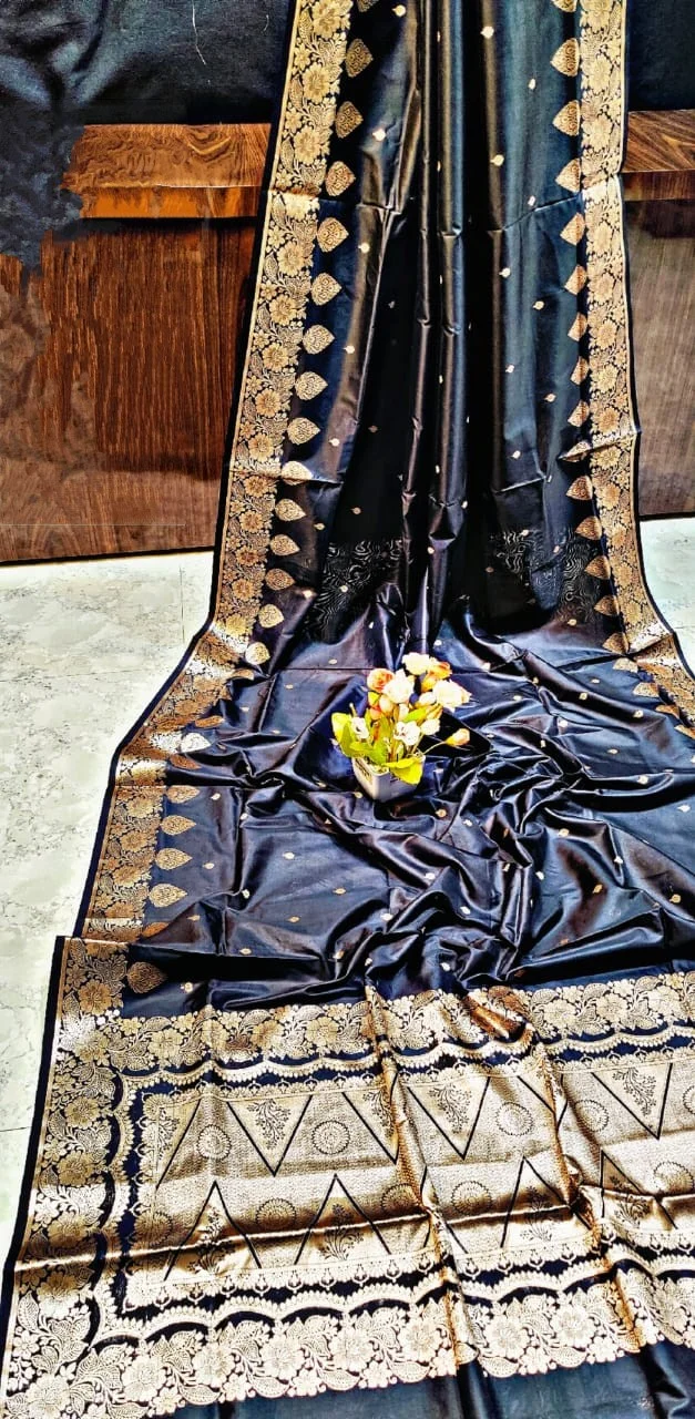 Monipuri Resham Silk Saree | Silk Mark Certified Bridal Partywear |Black Resham Work image 1