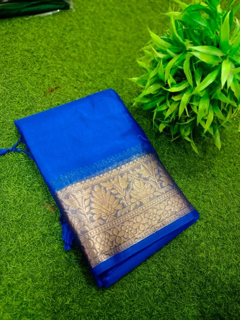 Elegant Blue Maslin Organza Saree with Handcrafted Golden Zari Border Free Size Festive Party Wear Ethnic Women’s Six Yard Traditional Designer Saree image 1