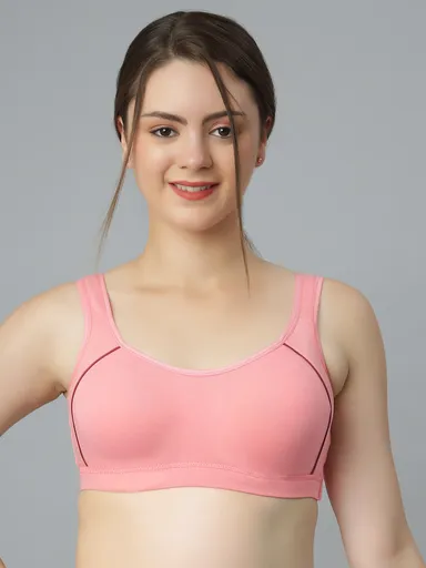 Cotton Sports Bra for Women Pink | Non Padded Full Coverage Wire free Gym & Yoga Bra Beige | Comfortable Daily Bra Seamless Fitness Bra thumbnail 0
