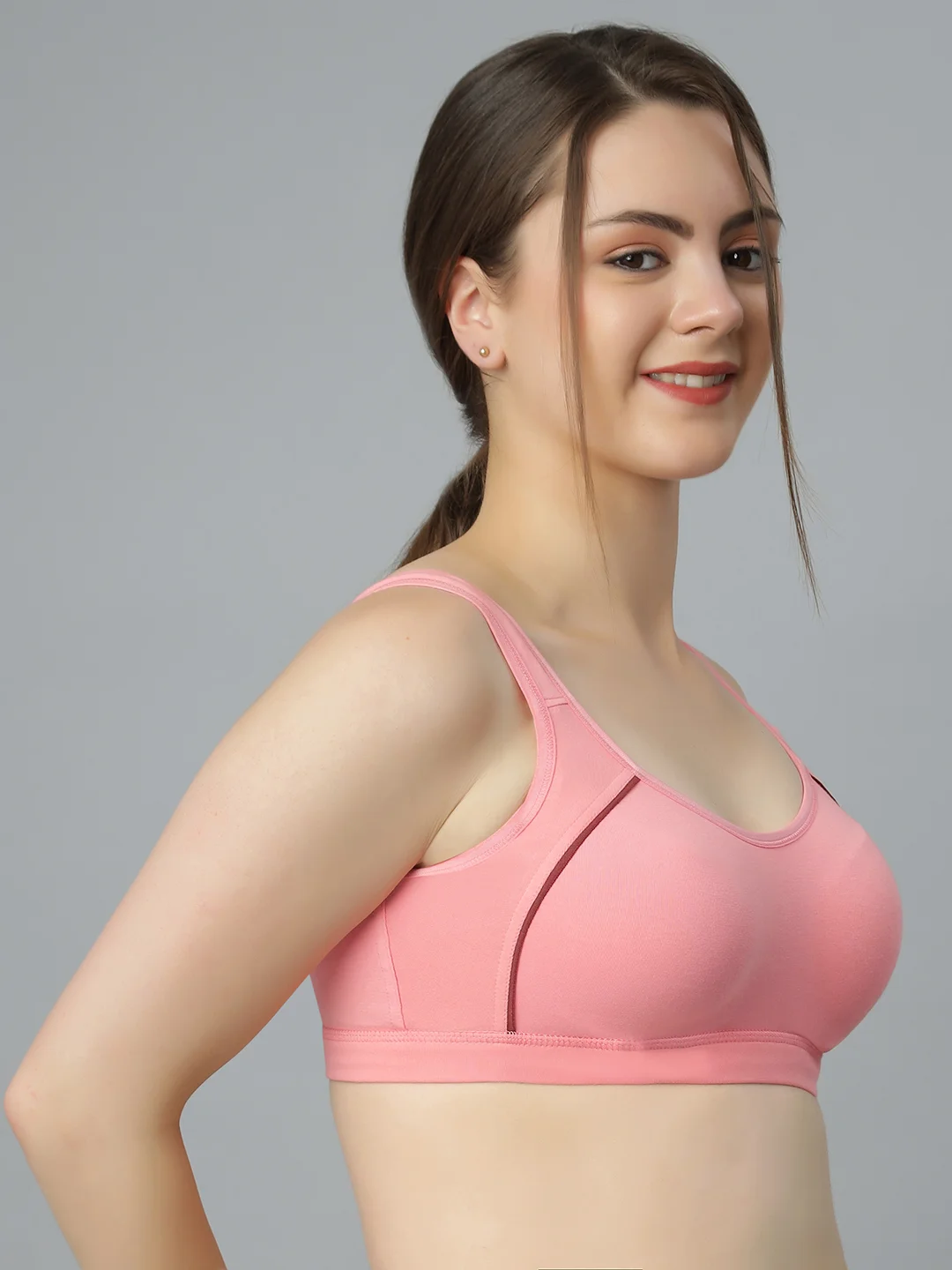 Cotton Sports Bra for Women Pink | Non Padded Full Coverage Wire free Gym & Yoga Bra Beige | Comfortable Daily Bra Seamless Fitness Bra image 3