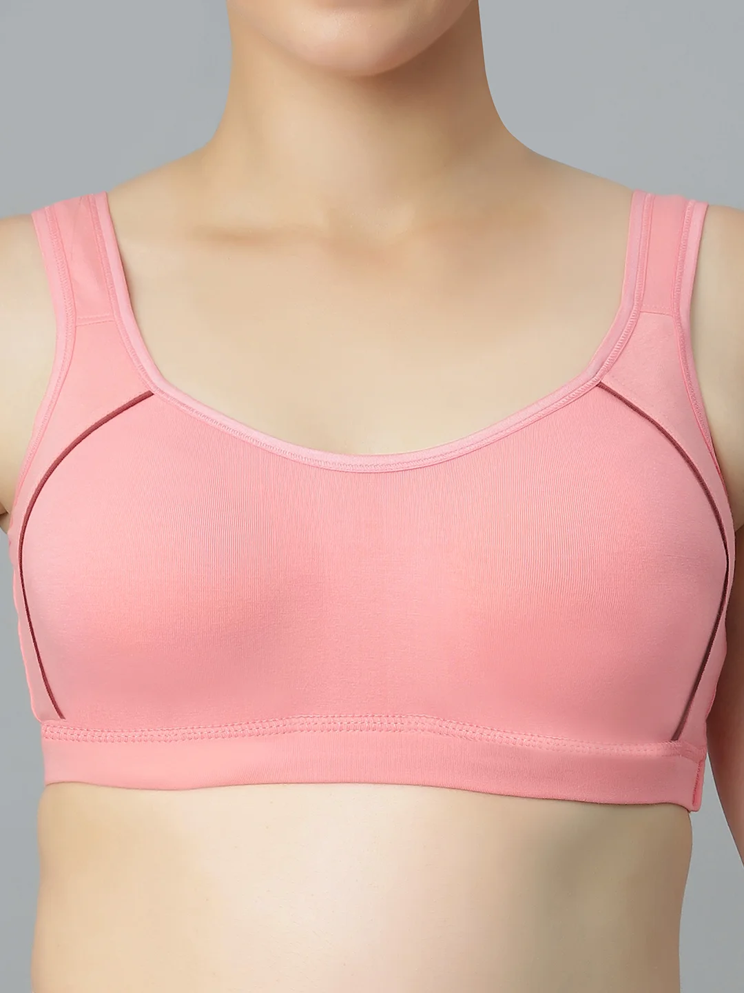 Cotton Sports Bra for Women Pink | Non Padded Full Coverage Wire free Gym & Yoga Bra Beige | Comfortable Daily Bra Seamless Fitness Bra image 6