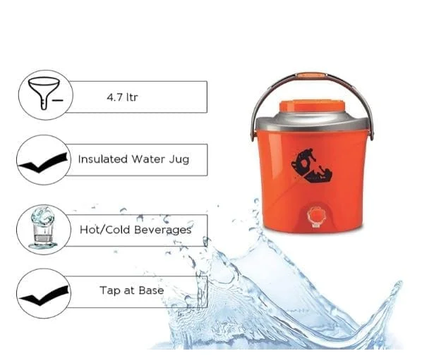 Milton Kool Stallion Plastic Water Carrier Jug 9.7 L India | Durable Grey Orange Water Container image 2