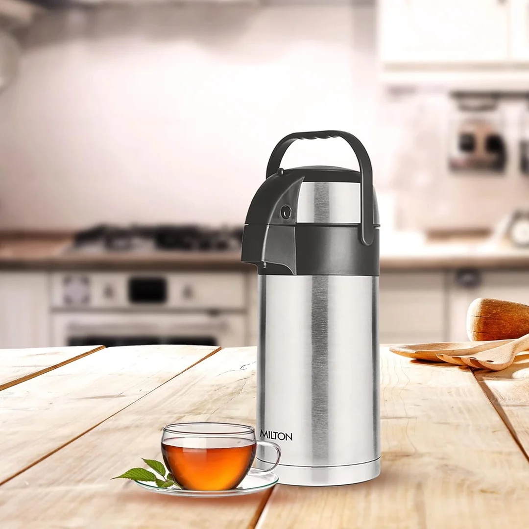 Milton Thermosteel 2500ml Beverage Dispenser Stainless Steel Vacuum Insulated Leak-Proof Pump Flask for Hot & Cold Drinks image 4