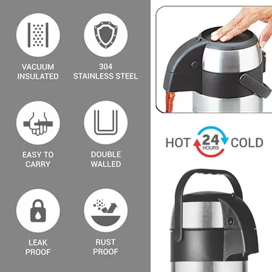 MILTON Beverage Dispenser 3000 3.09 Litre Stainless Steel Water Juice Dispenser Tap Lid Leak-Resistant Party Home Use thumbnail 4