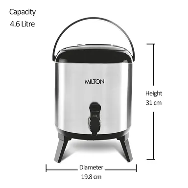 Milton Thermosteel 4.6L Insulated Stainless Steel Water Jug – PU Foam Hot & Cold Retention, Leak-Proof Silver thumbnail 2