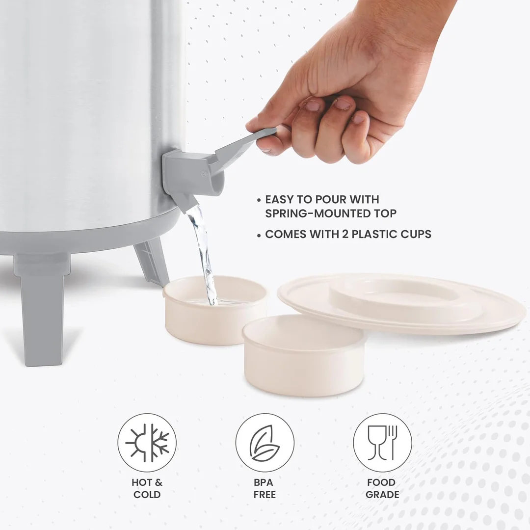 Milton Stellar 10 Thermosteel Water Jug 9.3L | Stainless Steel Insulated Jug for Travel & Party Use | Durable Leakproof Hot & Cold Water Storage Jug image 2