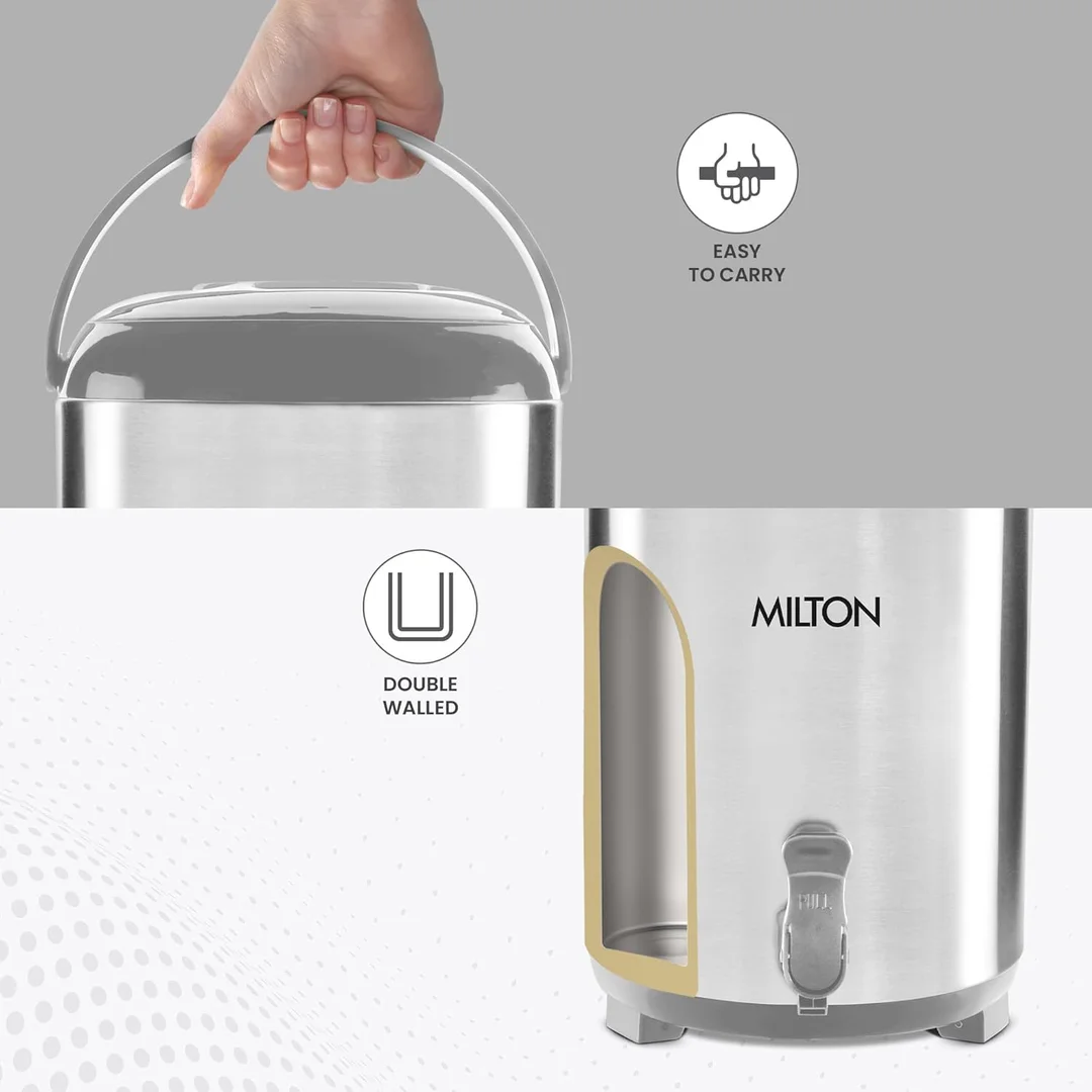 Milton Stellar 10 Thermosteel Water Jug 9.3L | Stainless Steel Insulated Jug for Travel & Party Use | Durable Leakproof Hot & Cold Water Storage Jug image 3