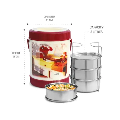 Milton Sheriff Tiffin 4 Stainless Steel Containers | 3 Litres PU Insulated Lunch Box | Hot and Cold Office Tiffin | Easy to Carry Food Grade Outdoor Lunch Carrier Orange thumbnail 4