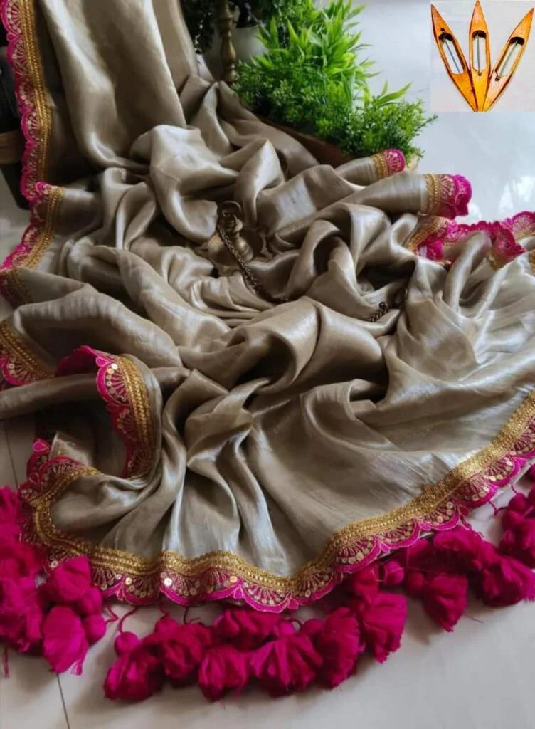 Brown Pure Raga Tissue Silk Saree Handcrafted Festive Traditional Wear Free Size with Soft Drape Lightweight Elegant Festival |Wedding Ethnic Wear image 1