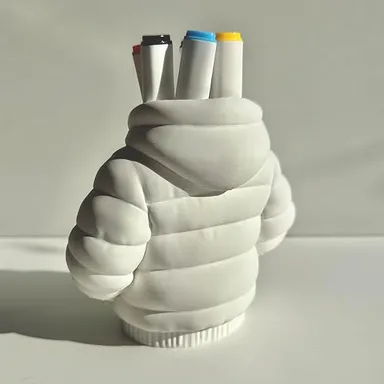 3D Printed White Puffer Jacket Pen Holder | Designer Desk Organizer for Office Table | Quirky Stationery Holder Gift   thumbnail 1