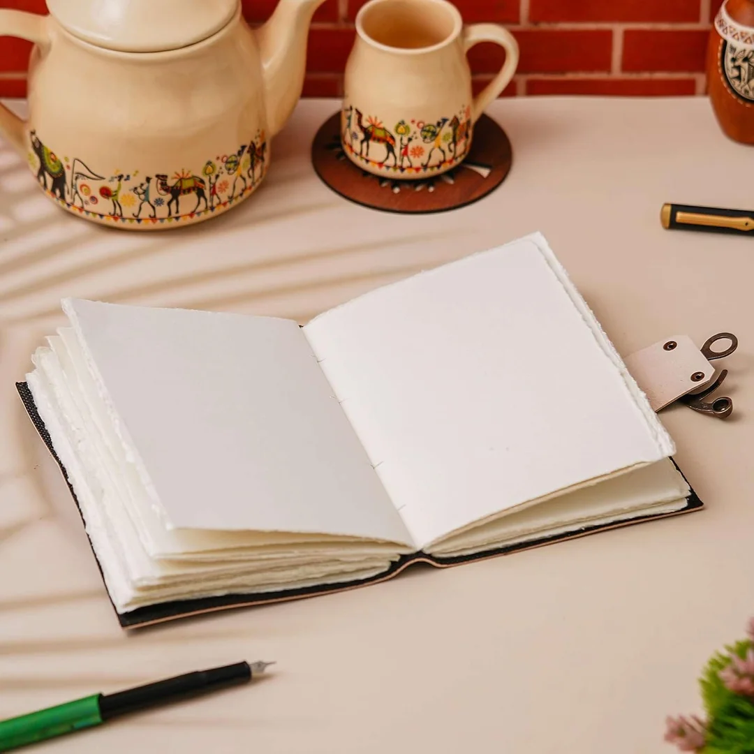 Vintage Handmade Genuine Leather Diary Journal | Premium Antique String Closure | 200 Handmade Unruled Pages DIARY image 3
