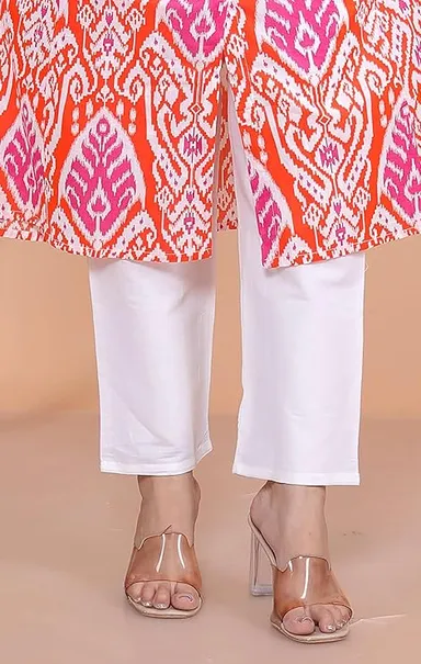 Little Crafts | Cotton Printed Mandarin Collar A‑Line Kurti & Pant (Orange XL) thumbnail 2