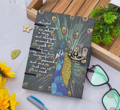 Handmade Printed Cardboard Journal Diary | Buckle Lock | Unruled | 200 Pages Notepad thumbnail 0