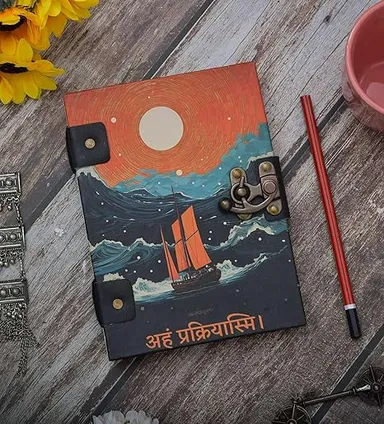 Handmade Printed Cardboard Journal Diary with Buckle Lock | Unruled 200 Pages | Personal Notebook for Men and Women | Eco-Friendly Gifting thumbnail 0