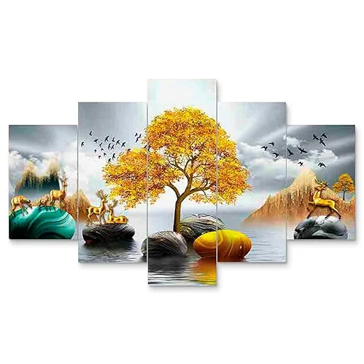 MDF Framed 3D Wall Painting Set of Five | Large 17x30 inch | Living Room & Bedroom Wall decor| Durable, Ready to Hang image 3