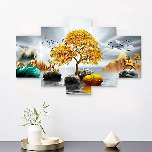 MDF Framed 3D Wall Painting Set of Five | Large 17x30 inch | Living Room & Bedroom Wall decor| Durable, Ready to Hang image 4