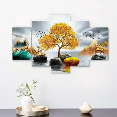 MDF Framed 3D Wall Painting Set of Five | Large 17x30 inch | Living Room & Bedroom Wall decor| Durable, Ready to Hang thumbnail 3