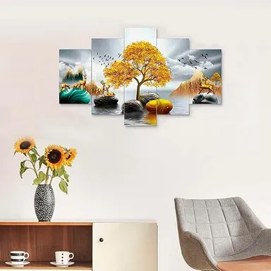 MDF Framed 3D Wall Painting Set of Five | Large 17x30 inch | Living Room & Bedroom Wall decor| Durable, Ready to Hang thumbnail 4