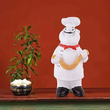 Resin Cute Chef Showpiece Miniature Statue | White Kitchen Table Decor Figurine for Dining Room| Home Office Gift thumbnail 1
