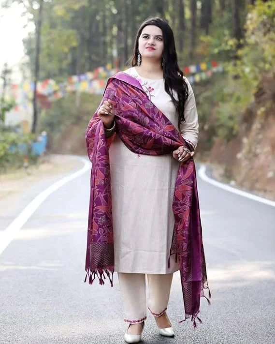 Little Crafts Women’s Cotton Floral Printed Straight Kurti Set with Pant and Dupatta | Beige XXL | Comfortable Summer Ethnic Wear image 2