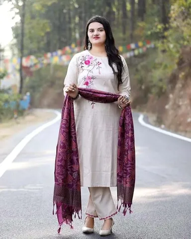 Little Crafts Women’s Cotton Floral Printed Straight Kurti Set with Pant and Dupatta | Beige XXL | Comfortable Summer Ethnic Wear thumbnail 3