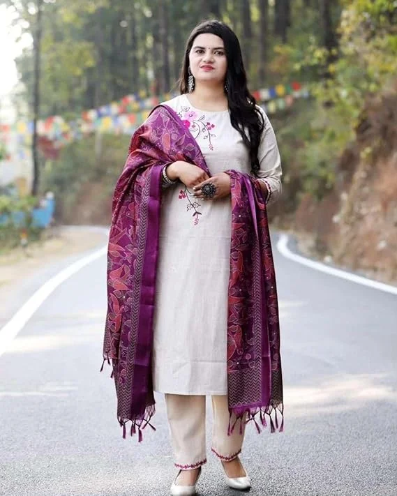 Little Crafts Women’s Cotton Floral Printed Straight Kurti Set with Pant and Dupatta | Beige XXL | Comfortable Summer Ethnic Wear image 5
