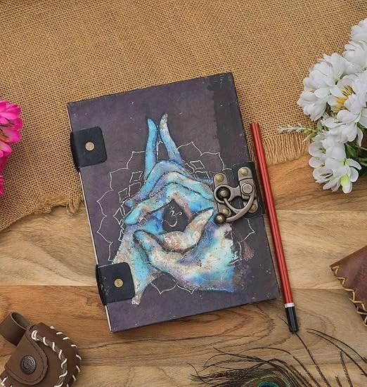 Handmade Printed Cardboard Journal | Buckle Lock Diary | Unruled 200 Pages Notepad | Eco-Friendly | For Men and Women image 1