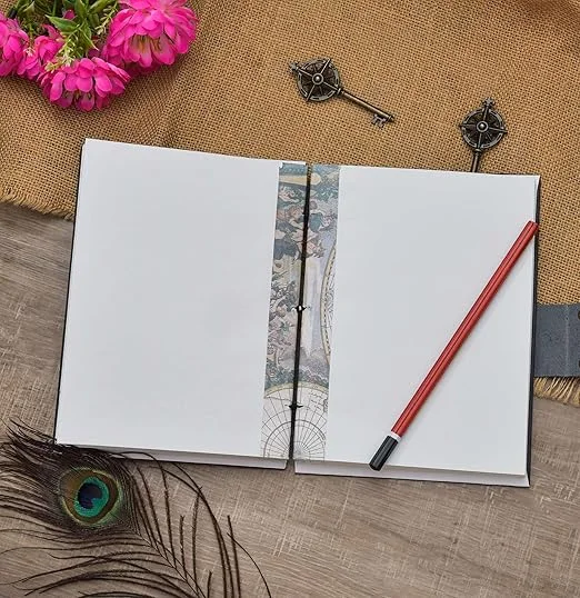 Handmade Printed Cardboard Journal | Diary with Buckle Lock | Unruled 200 Pages Notepad image 3