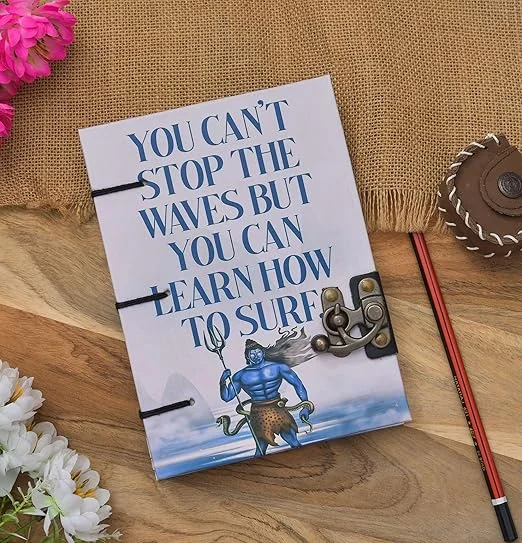 Handmade Printed Cardboard Journal | Buckle Lock Diary | Unruled 200 Pages | Notebook for Men and Women image 1
